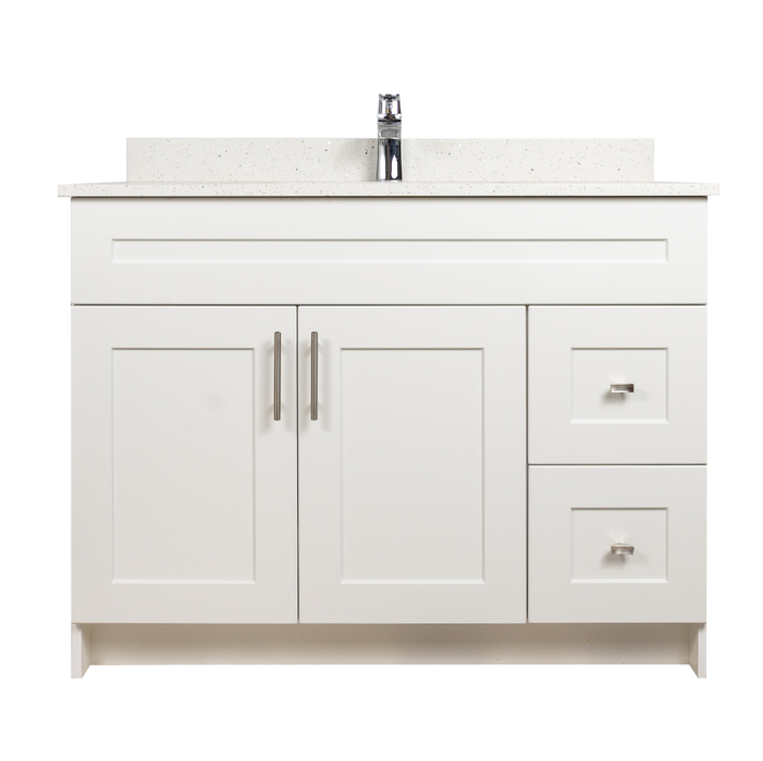 42" MDF - Right Side Draw - White - Shaker Doors - Softclose Hardware