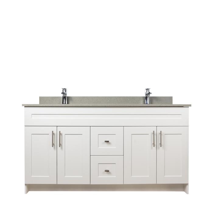 60" MDF - Double Sink - White - Shaker Doors - Softclose Hardware