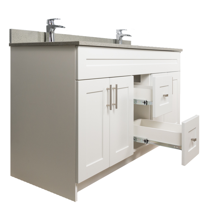 60" MDF - Double Sink - White - Shaker Doors - Softclose Hardware