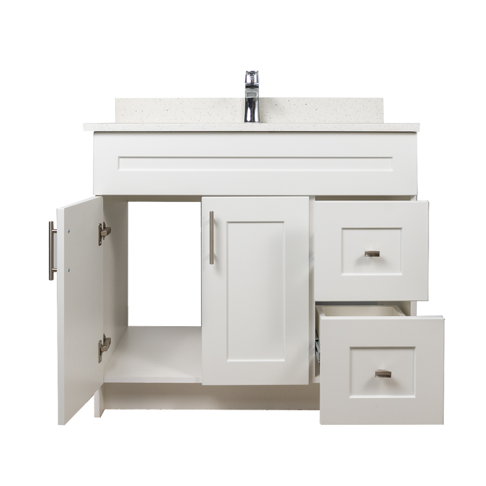 36" MDF - Right Side Draw - White - Shaker Doors - Softclose Hardware